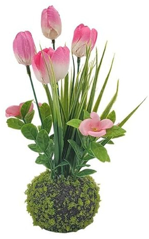 Kertaym Kunstblumen Frühling Im Topf, Primeln Künstlich, Kunstblumen Im Topf, Frühlingsblumen Künstlich Für Tischdeko Ostern, Kunstblumenstrauß Mit Moos (Tulpen)
