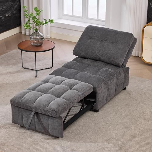 Xwiny Schlafsofa mit Verstellbarer Rückenlehne, Sofa mit Sitztiefenverstellung, Rolle, Schlafsessel, Sofa, Couch, Stoff, Grau, 192x68x52 cm