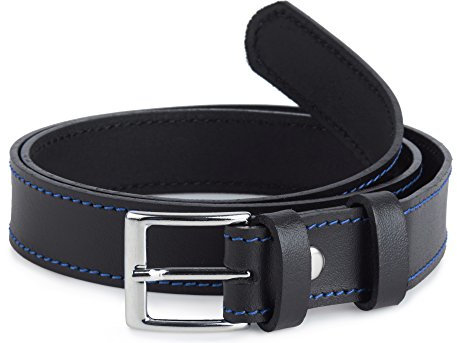 Ladeheid Kinder Gürtel Ledergürtel Mode Accessoire für Kinder Jungen Gürtel mit Schnalle 2,5 cm Breit K1D5 (Schwarz/Blau, 65 cm (Gesamtlänge 84 cm))