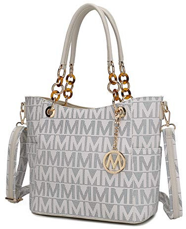 MKF Collection Umhängetasche für Damen, PU-Leder, Taschenbuch, Top-Griff, Crossbody-Tasche, Handtasche, Kissaten Weiß, Large