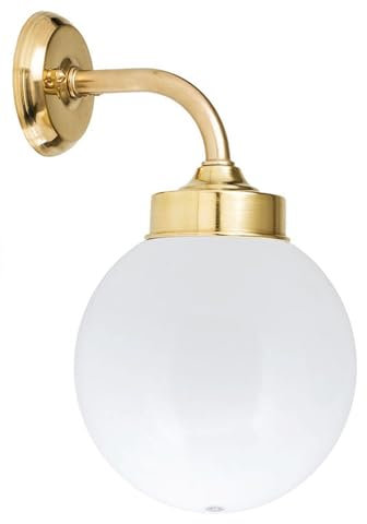 Licht-Erlebnisse Wandlampe Messing IP43 Kugel Schirm in Weiß Klassisch VERIA Außenleuchte Haustür Hof Terrasse