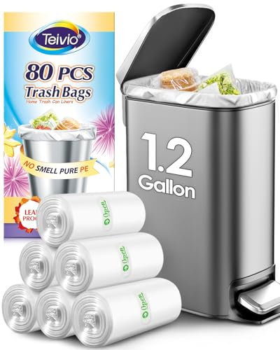 1.2 Gallon Strong Trash Bags Garbage Bags, Bathroom Trash Can Bin Liners, Small Plastic Bags for Home Office Kitchen, fit 5-6 Liter, 0.8-1.6 and 1-1.5 Gal, Clear