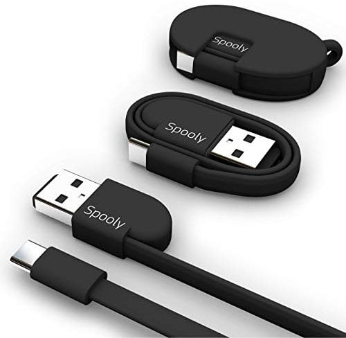 Spooly USB C (Type C) Cable 0.25m | Fast Charge | Super Strong | Keyring Case | A Truly Tangle-free Data and Charger Cable