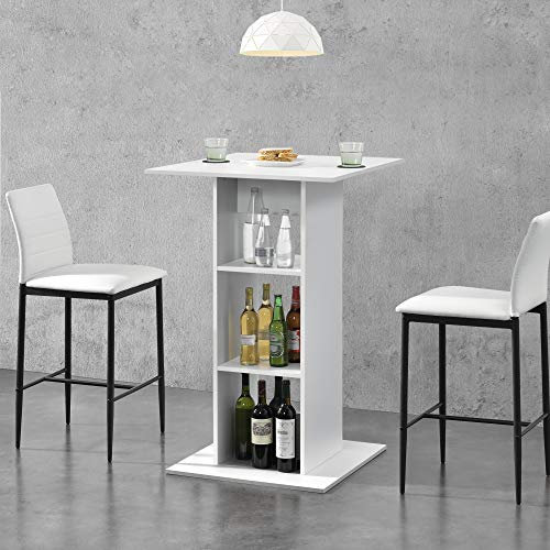 [en.casa] Bartisch 'Visby' Quadratisch 110x70x70cm Bistrotisch mit 3 Regalfächern Stehtisch Bartheke Tresentisch Weiß