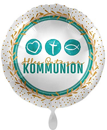 1 Folienballon Kommunion Symbols bunt weiß rund 43 cm ungefüllt Ballongas geeignet