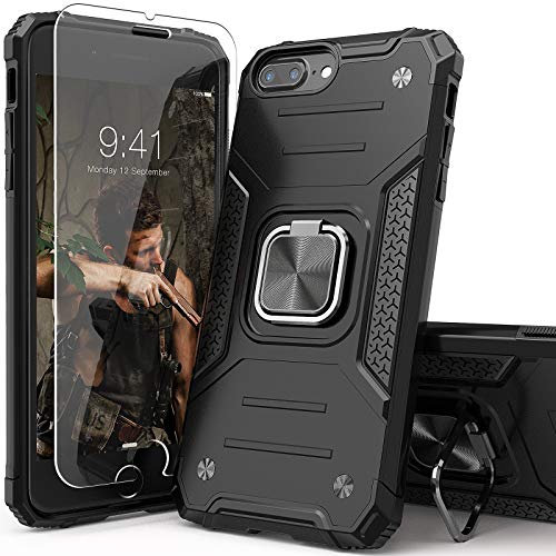 IDYStar iPhone 8 Plus Case with Screen Protector,Shock Absorption Drop Test Cover with Car Mount Kickstand Lightweight Protective Phone Case for iPhone 8 Plus iPhone 7 Plus iPhone 6S Plus, Black