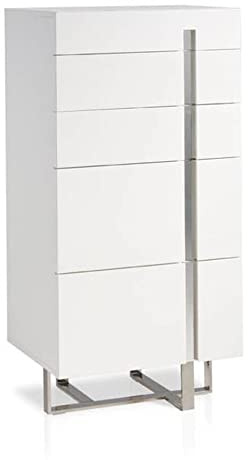 Angel Cerdá - Chiffonnier en MDF Laqué Blanc Brillant - Commode Étroit et Haute - 5 Tiroirs avec Fermeture Retardée - Pieds en Acier Chromé - Grand Espace de Rangement - 60 x 45 x 120 cm