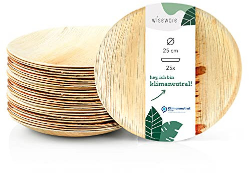Wiseware Palmblatt Teller Ø 25 cm – 25 Stück Einwegteller rund – biologisch abbaubares Palmblattgeschirr – kompostierbares Partygeschirr – nachhaltiges Einweggeschirr für BBQ & Events