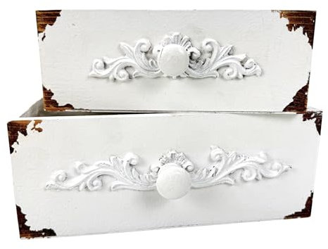 OF 2 Schubladen im Vintage Stil zum Bepflanzen im Set - Blumentopf für Kräuter und Blumen, Blumenkasten (Weiß P19)