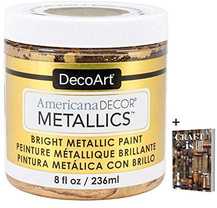 DecoArt Americana Decor Metallics 24K Gold Paint - 8oz Metallic 24K Gold Acrylic Paint - Water Based Multi Surface Paint for Arts and Crafts, Home Decor, Wall Decor, Gilding Paint & Touch Ups + E-book