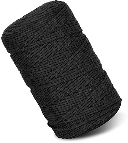 Makramee Garn 3mm x 200m Baumwollgarn Kordel Natur Baumwollkordel für Makramee DIY Handwerk Basteln Wand Aufhängung Pflanze Aufhänger Weben Dekoration (Schwarz)