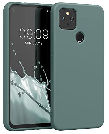 kwmobile Hülle kompatibel mit Google Pixel 4a 5G Hülle - gummierte TPU Silikon Handyhülle - Schutzhülle für kabelloses Laden - Case in Tannengrün