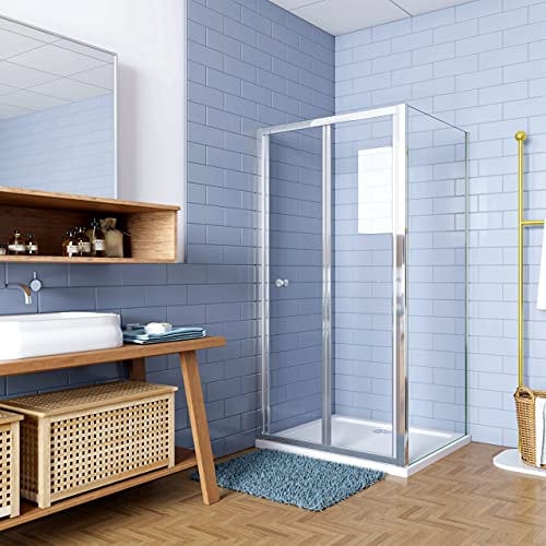 185cm Box Doccia Angolare Porta a Soffietto con Parete Fissa 90x80cm in Vetro Temperato Trasparente 5 mm Profilo Cromo Lucido