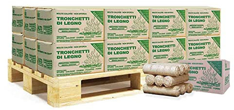 24x Tronchetti di legno pressato Faggio-Abete da ardere 9 kg su pedana riciclabile - Bricchetti per camino, stufe, forni e termocamini - Ottima durata e potere calorifero