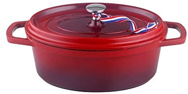 Kamberg Cazuela 26 cm ovalada rojo flameado, aluminio fundido, revestimiento tipo piedra, todo tipo de fuentes de calor, incluida la inducción, sin PFOA