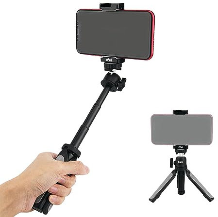 KIWIFOTOS Mini Smartphone Tripod, Selfie Stick for Smartphones with Phone Clip Tabletop Tripod Stand Mount for Shooting & Selfie Vlog - Gray