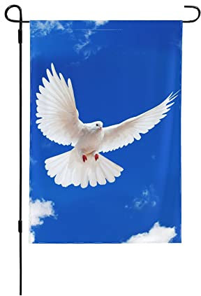 Friedensfahne mit Taube Gartenfahne Frieden Flagge Frieden 32 x 48 cm Kleine Gartenfahne Hofdekoration Flagge mit Blauer Himmel Friedenstaube Friedenstaube Flagge Dekorative Fahnen Außenbanner