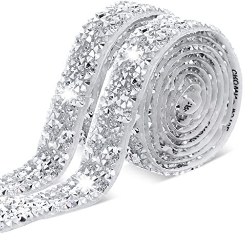 Cobee 2 Rollen zwei Größen Kristall Strassband Rolle, selbstklebend Diamantbänder 2 Yards Bling DIY Strassbänder Diamant Aufkleber Banderolen Gürtelverpackung für Hochzeitstorten
