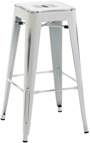 TPFLiving Barhocker Joy-2 mit angenehmer Fußstütze - Gestell Metall Antik Weiß - Sitzfläche: Metall Antik Weiß