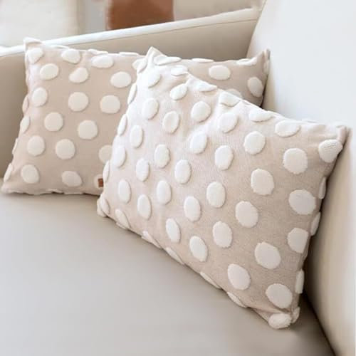 HAMUR HOME 2er Set Kissenbezüge 30x50 cm Boho Dekokissen Kissenbezug Sofakissen Dekorativ Couchkissen Kissenhülle Zierkissenbezug Set Kissen für Wohnzimmer Schlafzimmer (Point, Beige)