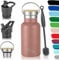 Milu Stainless Steel Drinking Bottle 350ml, 500ml, 750ml, 1l (+3 Lids) - Thermo Bottle with Straw, Water Bottle, for Hot, Cold & Carbonated Drinks (Rose Gold, 350ml)