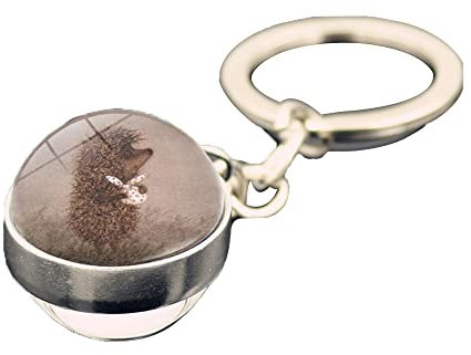 Porte-clés brillant dans le noir hérisson dans le brouillard - Pendentif en forme de boule de verre - Porte-clés de sac de voiture pour homme, Medium, Autres pierres précieuses