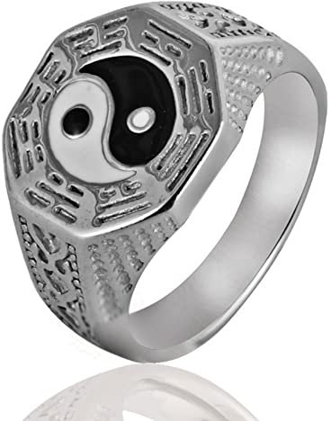 Whoiy Herren Ring Ying Yang, Trauringe Silber Ehering Edelstahl Punk Rock Tai Chi Ring 15.5mm Größe 67 (21.3) für Urlaub Party Geburtstags