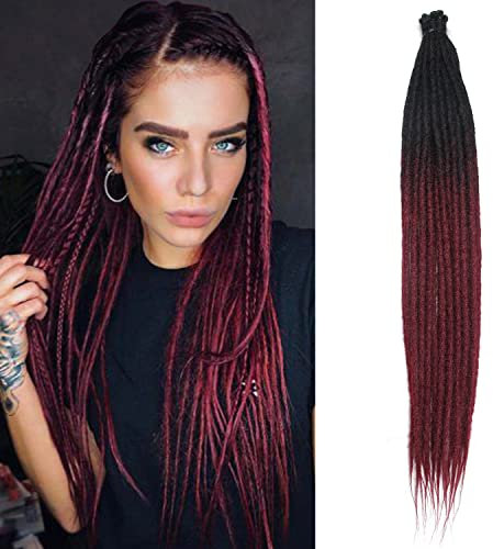 24 Ombre Dreadlocks Extensions Single Ended 15 Strands/Pack Black to Red Soft Synthetic Faux Dreads Reggae Crochet Braided Dread Extensions