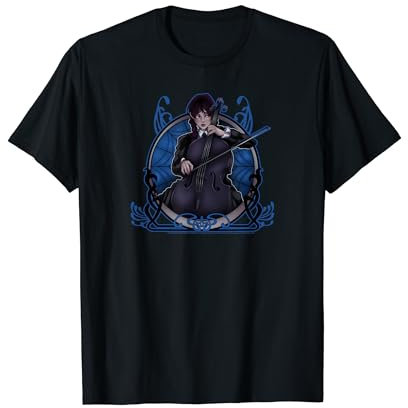 Wednesday Playing The Cello Distressed Cartoon Portrait T-Shirt