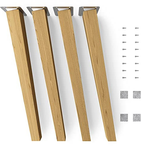 Sossai Pieds de Meuble en Bois de chêne Massif Finition huilée Clif Square HMF4 Hauteur 45 cm carrés Version inclinée pour chaises Tables armoires