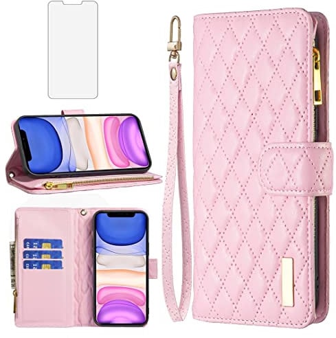 Asuwish Phone Case for iPhone 11 Pro Max 6.5 Wallet Cover with Tempered Glass Screen Protector and Leather Flip Credit Card Holder Cell Accessories iPhone11 11pro Promax i XI Plus Women Girls Pink