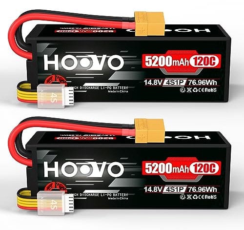 4S Lipo Akku 14,8V 5200mAh 120C RC Battery Batterien Hardcase mit XT90 Stecker HOOVO für RC Car Buggy Hubschrauber Flugzeug Boot Quadcopter 1/8 und 1/10 Automodelle Hobby(2 Stück)