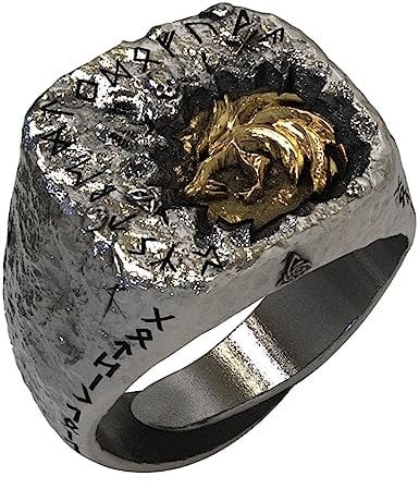 Nordischer Wolf Fenrir Ring für Herren Damen Retro 925 Sterling Silber Rune Ring Wikinger Tier Schmuck Offen Verstellbar