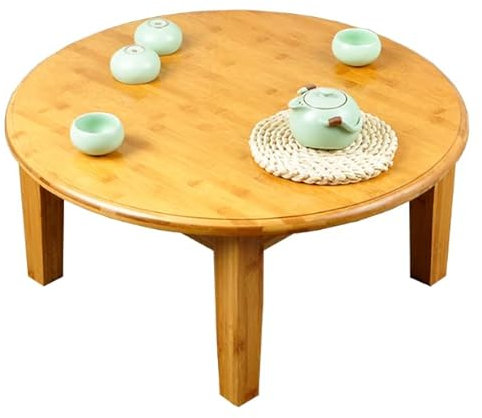 Klappbarer Couchtisch aus Holz, runder Bodentisch, Bambus-Bodensitz, niedriger Tisch, Beistelltisch mit Massivholzbeinen für Schlafzimmer, Balkon, Wohnzimmer (Größe: 70 x 32 cm)