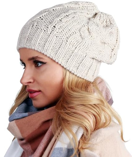 Alur Mütze Damen Beanie Wintermütze Strickmütze - Warme Elastisch Elegant Winter Mütze EKO - Weiches Garn Stilvoll Universell Warm (Beige)