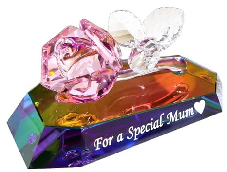 Movdyka Statuette multicolore con rosa di cristallo,regalo con una mamma speciale per la festa della mamma,regali di compleanno da parte della figlia per la mamma,ornamenti decorativi in vetro