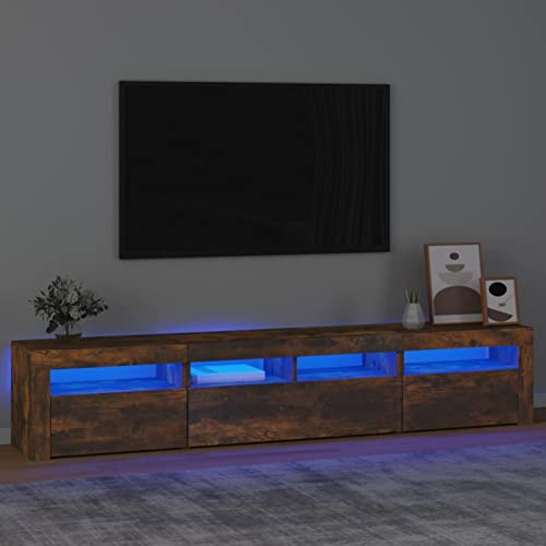 NITCA Mobile Porta TV con Luci LED, Mobile Televisore Moderno, Mobiletto TV, Mobile TV Soggiorno in Legno, Rovere Fumo 210x35x40 cm