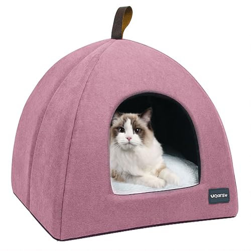 Voarge Letto per Gatti, Morbida Grotta con Cuscino Interno Rimovibile e Lavabile, Nido Caldo in Peluche (Rosa, S)