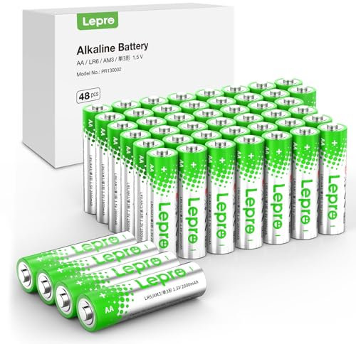 Lepro Piles Alcalines AA - Lot de 48-1,5V LR6 Piles AA -2800mAh - Batteries AA pour Le Quotidien, Ultra Alcalines Piles Anti-Fuite, Anti-Corrosion Idéale pour Réveil, Télécommande, Jouet