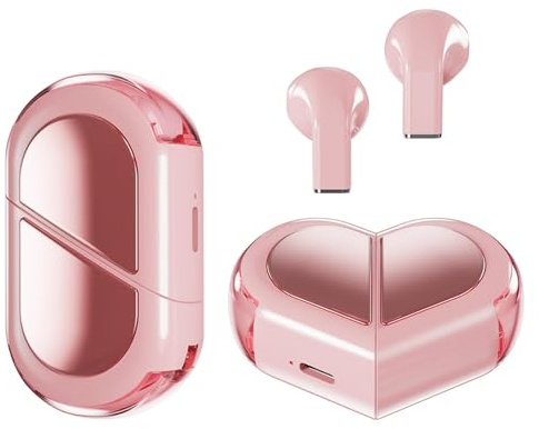 Ttbesmi Pinke Herz-Ohrhörer für Mädchen und Kinder, niedlich, klein, unsichtbar, Bluetooth, für kleine Ohren, Kanäle, Damen, Roségold, Kawai, blaue Zahn-Ohrstöpsel für iPhone, Android