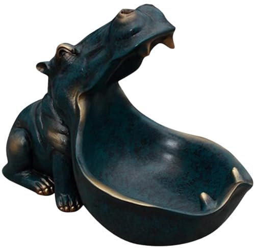 Hilai Key Holder Bowl,Hippo Candy Dish Unique Hippo Key Bowl for Entryway Table Decorative Hippo Bowl, Hippo Statue with Big Mouth Candy Bowl for Office Desk Weired Gift