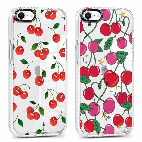 Foonary 2 Pack Transparent Phone Case Compatible with iPhone 8/SE 2022/7/SE 2020 4.7,Slim Fit Soft Silicone with Cherry Design Aesthetics Pattern,Shockproof Bumper Protector Matte Cover for iPhone 7