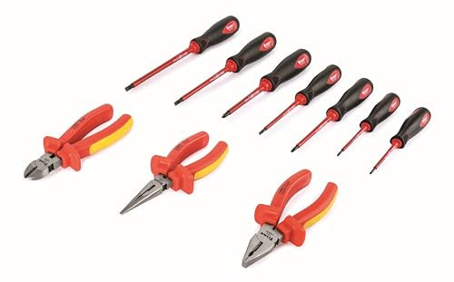 Titan 73700 - Juego de destornilladores y alicates aislados VDE de 10 piezas | Incluye (4) destornilladores ranurados y (3) destornilladores aislados Phillips y (3) alicates aislados de 6 pulgadas,
