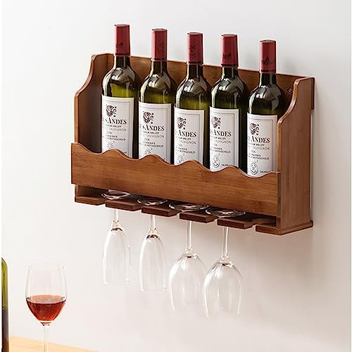 Weinglas-Hänge-Weinregal zum Aufhängen, Weinregal aus Holz, Wandmontage, europäischer Stil, multifunktionales Weinflaschenregal, einfach zu installierender Präsentationsständer/Braun