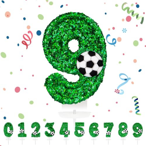 Candele Compleanno 9 Anno,3D a Calcio Candele, Numero 9 Candele di Compleanno Verde Calcio Candele Torta Decorazione, Adatto A Feste di Compleanno Festa Baby