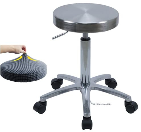 WEBOL Edelstahl-Rollhocker mit kostenlosem Sitzkissen und Rädern, robuster Drehhocker zum Zeichnen, Hebestuhl für Bar, Labor, Büro, Friseur, Küche und Geschäft Warm Life