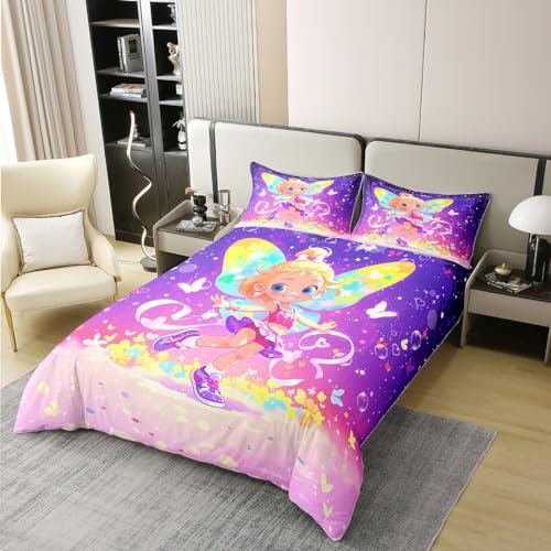 richhome Nette tanzende Mädchen 100% Natur Baumwolle Bettbezug Fantasie Glitter Schmetterling Tröster Bezug 135x200 mit 1 Kissenbezug Cheerleading Gymnastik Ästhetische Luxus Bettwäsche Set