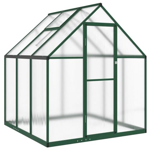 vidaXL Gewächshaus mit Fundamentrahmen, Pflanzenhaus mit Dachrinnensystem Flügeltür, Treibhaus für Pflanzen, Frühbeet, Grün Aluminimum