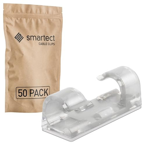 smartect Kabelhalter selbstklebend in Transparent [50 Stück] Kabelwandklemmen zum fixieren von USB-, Strom- und Ladekabeln, Kabelclips für Kabelmanagement am Schreibtisch