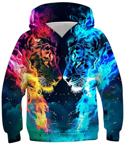 Fanient Kinder Junge Mädchen Hoodies 3D Drucken lebendige Tier Cartoon Grafik Sweatshirt Tasche Pullover Hoodie für 6-16 Jahre